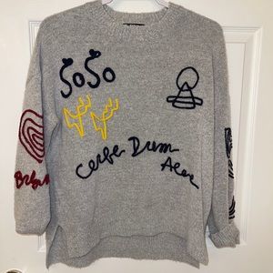 Gray Shein Fun Word Unique Sweater